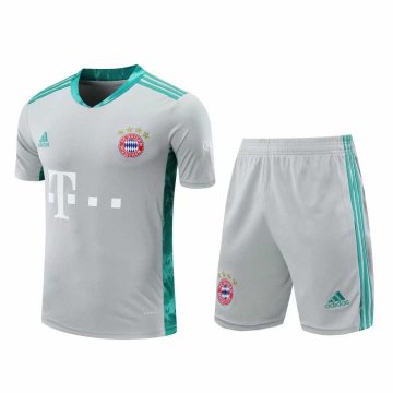 2020-21 Bayern Munich Goalkeeper Grey Men Football Jersey Shirts + Shorts Set [2020127408]