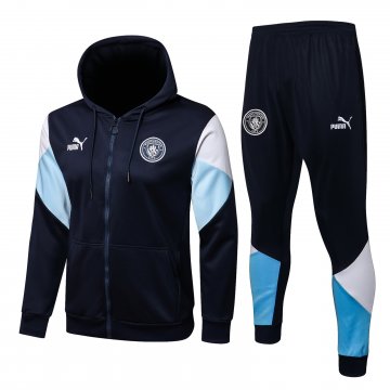Manchester City 2021-22 Hoodie Navy Soccer Training Suit Jacket + Pants Men's