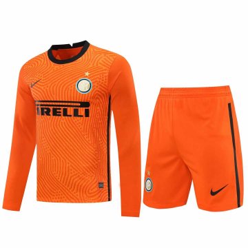 2020-21 Inter Milan Goalkeeper Orange Long Sleeve Men Football Jersey Shirts + Shorts Set