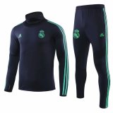 2019-20 Real Madrid High Neck Blue Men's Football Training Suit(Sweatshirt + Pants)