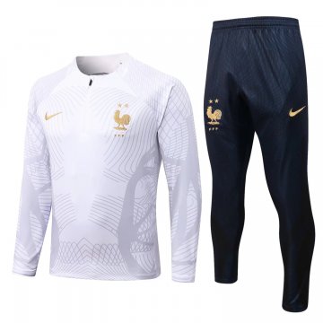 France 2022-23 White Stripe Soccer Training Suit Men's
