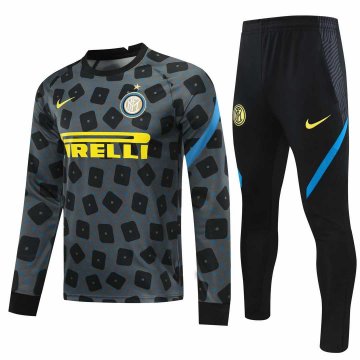 2020-21 Inter Milan Grey Men Football Training Suit(Sweatshirt + Pants)
