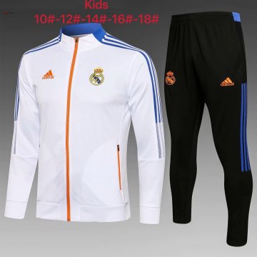 Real Madrid 2021-22 White Soccer Training Suit Jacket + Pants Kid's