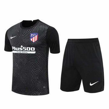 2020-21 Atletico Madrid Goalkeeper Black Men Football Jersey Shirts + Shorts Set