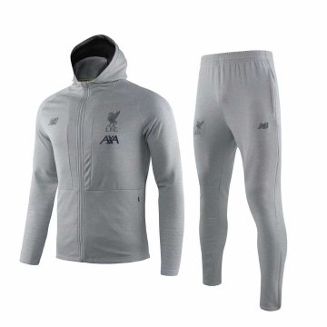 2019-20 Liverpool Hoodie Light Grey Men's Football Training Suit(Jacket + Pants)