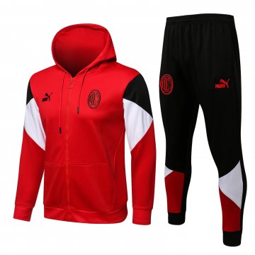 AC Milan 2021-22 Hoodie Red Soccer Training Suit Jacket + Pants Men's