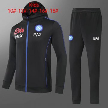 Napoli 2021-22 Hoodie Black Soccer Training Suit Jacket + Pants Kid's