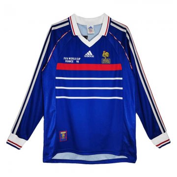 #Retro France 1998 Home Long Sleeve Soccer Jerseys Men's