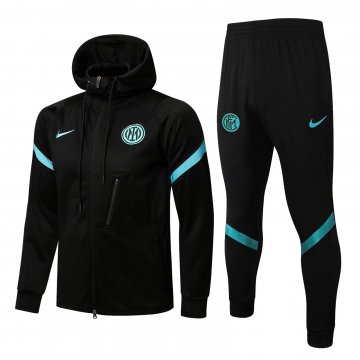 Inter Milan 2021-22 Hoodie Black Soccer Training Suit Jacket + Pants Men's