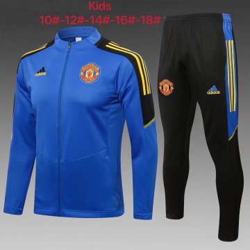 Manchester United 2021-22 Blue Soccer Training Suit Jacket + Pants Kid's