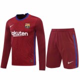 2020-21 Barcelona Goalkeeper Red Long Sleeve Men Football Jersey Shirts + Shorts Set