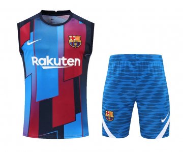 Barcelona 2022-23 Blue Soccer Training Suit Singlet + Short Men's