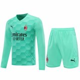 2020-21 AC Milan Goalkeeper Green Long Sleeve Men Football Jersey Shirts + Shorts Set
