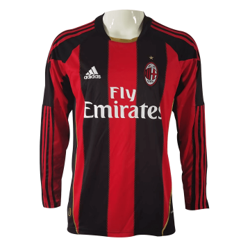 #Long Sleeve AC Milan 2010/2011 Retro Home Soccer Jerseys Men's