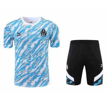 2021-22 Olympique Marseille Light Blue Football Training Suit (Shirt + Short) Men's