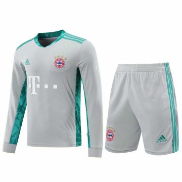 2020-21 Bayern Munich Goalkeeper Grey Long Sleeve Men Football Jersey Shirts + Shorts Set