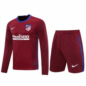 2020-21 Atletico Madrid Goalkeeper Red Long Sleeve Men Football Jersey Shirts + Shorts Set