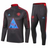 2020-21 Manchester United Human Race Grey Men Half Zip Football Training Suit(Jacket + Pants)