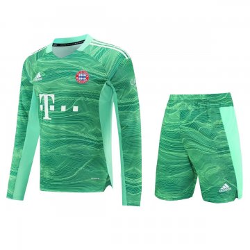 Bayern Munich 2021-22 Goalkeeper Green Long Sleeve Soccer Jerseys + Short Set Men's
