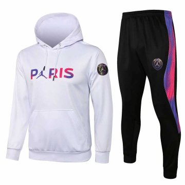 2021-22 PSG x JORDAN Hoodie White Football Training Suit (Sweatshirt + Pants) Men's