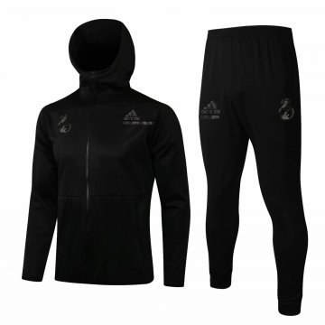 2021-22 Real Madrid Hoodie Black Football Training Suit(Jacket + Pants) Men's