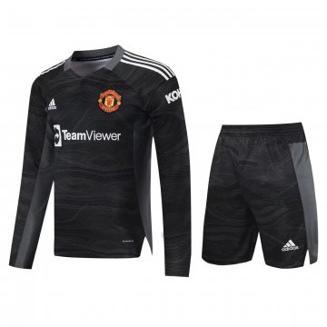 Manchester United 2021-22 Goalkeeper Black Long Sleeve Soccer Jerseys + Shorts Men's