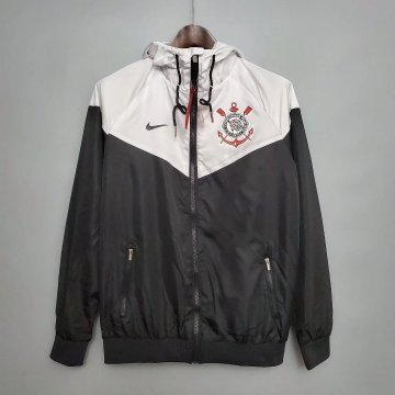 Corinthians 2022-23 Hoodie White - Black All Weather Windrunner Soccer Jacket Men's