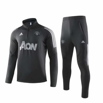 2019-20 Manchester United Half Zip Champions League Black Men's Football Training Suit(Jacket + Pants) [47012237]