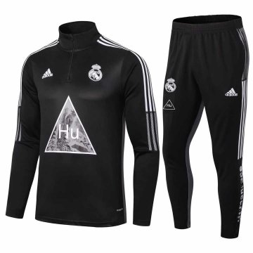 2020-21 Real Madrid Human Race Black Men Half Zip Football Training Suit(Jacket + Pants)