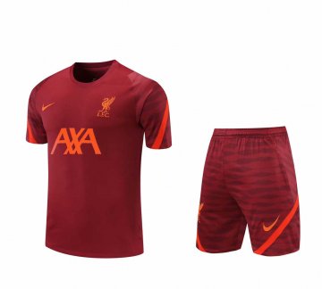 2021-22 Liverpool Burgundy Football Training Suit (Shirt + Short) Men's