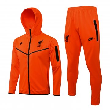 Liverpool 2021-22 Hoodie Orange Soccer Training Suit Jacket + Pants Men's