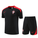 Portugal 2024 Black Soccer Jerseys + Short Men's