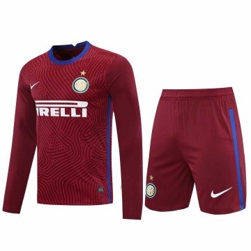 2020-21 Inter Milan Goalkeeper Red Long Sleeve Men Football Jersey Shirts + Shorts Set