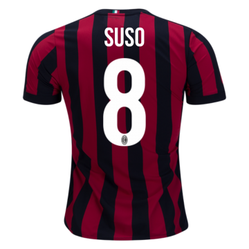 2017-18 AC Milan Home Red&Black Stripes Football Jersey Shirts Jesús "Suso" Joaquín Fernández #8