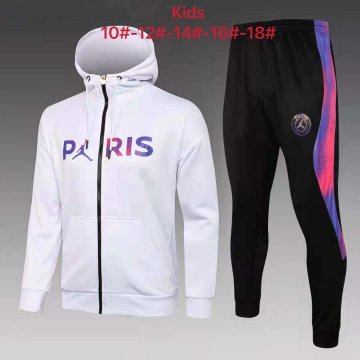 2021-22 PSG x Jordan Hoodie White Football Training Suit(Jacket + Pants) Kid's