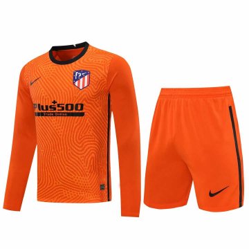 2020-21 Atletico Madrid Goalkeeper Orange Long Sleeve Men Football Jersey Shirts + Shorts Set [2020127376]