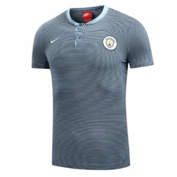 2017-18 Manchester City Grand Slam Stripes Blue Polo Shirt