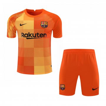 Barcelona 2021-22 Goalkeeper Orange Soccer Jerseys + Short Kid's