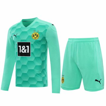 2020-21 Borussia Dortmund Goalkeeper Green Long Sleeve Men Football Jersey Shirts + Shorts Set
