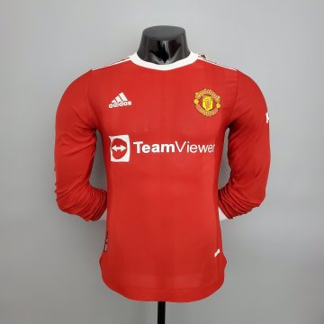 #Player Version Manchester United 2021-22 Home Long Sleeve Men's Soccer Jerseys