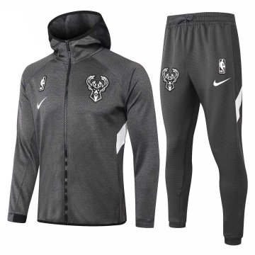 2020-21 Milwaukee Bucks Hoodie Grey Men's Football Training Suit(Jacket + Pants)