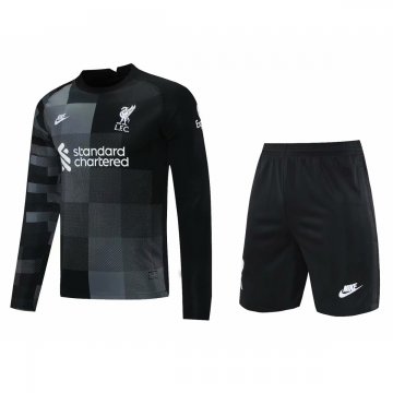 Liverpool 2021-22 Goalkeeper Black Long Sleeve Soccer Jerseys + Short Men's