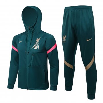 Liverpool 2021-22 Hoodie Green Soccer Training Suit Jacket + Pants Men's