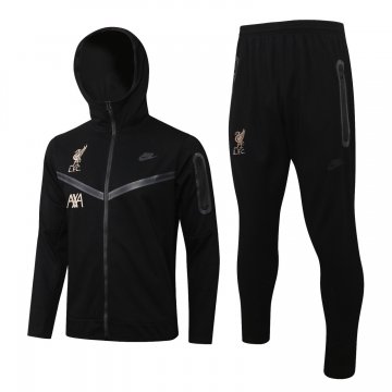 Liverpool 2021-22 Hoodie Black Soccer Training Suit Jacket + Pants Men's