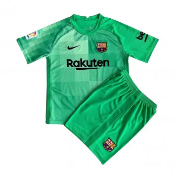 Barcelona 2021-22 Goalkeeper Green Soccer Jerseys + Short Kid's