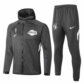 2020-21 LA Lakers Hoodie Grey Men's Football Training Suit(Jacket + Pants)