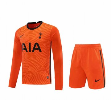 2020-21 Tottenham Hotspur Goalkeeper Orange Long Sleeve Men Football Jersey Shirts + Shorts Set