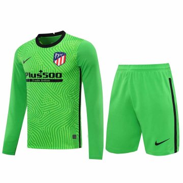 2020-21 Atletico Madrid Goalkeeper Green Long Sleeve Men Football Jersey Shirts + Shorts Set [2020127363]
