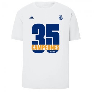 Real Madrid 2021-22 35 La Liga Champions White Soccer Jerseys Men's