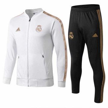 2019-20 Real Madrid Low Neck White Men's Football Training Suit(Jacket + Pants)
